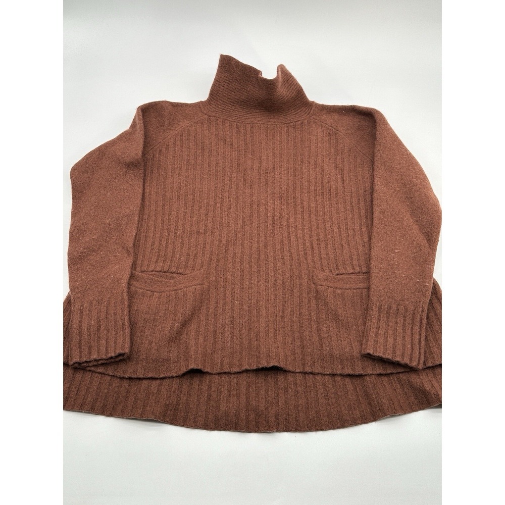 Brown Ribbed Turtleneck Sweater Pockets Casual Cozy Warm Toad&Co XS